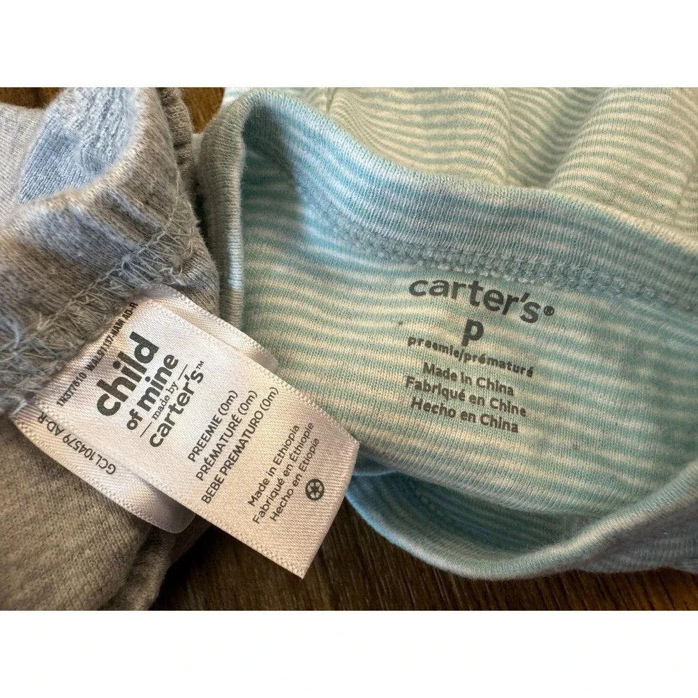 Carters Preemie Baby Boy Outfit Long Sleeved Bodysuit Pants Gray Green Stripes - Picture 8 of 8